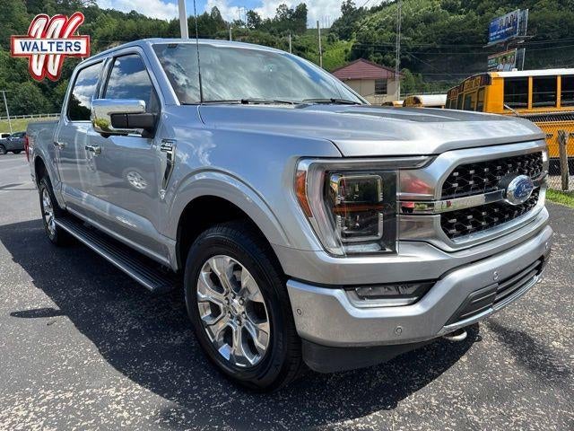 2023 Ford F-150 Platinum 4WD SuperCrew 5.5' Box in Iconic Silver — front three-quarter view