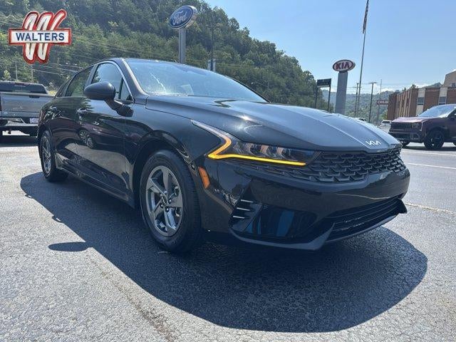 2022 Kia K5 LXS Auto FWD in Ebony Black — front three-quarter view