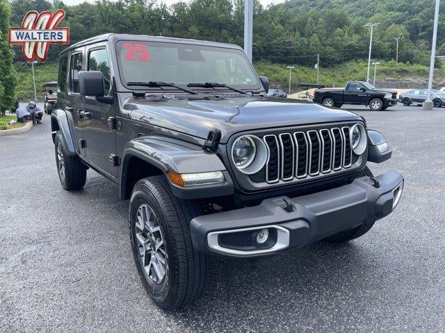 2025 Jeep Wrangler Sahara 4 Door 4x4 in Granite Crystal Metallic Clearcoat — front three-quarter view
